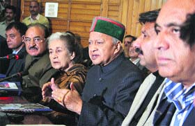 Chief Minister Virbhadra Singh addresses mediapersons in Shimla on Wednesday