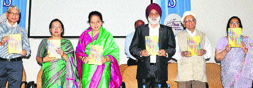 Governor NN Vohras wife Usha Vohra (second from right) at a book release function in Jammu on Wednesday.