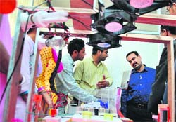 A student explains the working of an energy saving model to visitors on the campus of a college in Patiala on Wednesday. A Tribune photograph 