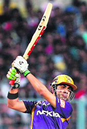 Gautam Gambhir plays a shot on Wednesday.