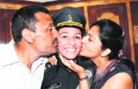 Sheena Nayar, who has been commissioned in the Army as Lieutenant, with her parents in Amritsar. Photo: Vishal Kumar