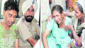 The accused in police custody; (right) a woman tries to console a kin of the deceased