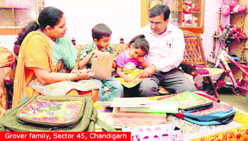 Harish and Sarita with their children at Sector 45 in Chandigarh.