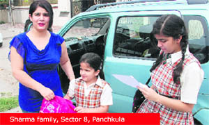 Sonia with her daughters at Sector 8 in Panchkula. 