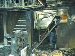 A portion of Lazeez Affaire Restaurant which caught fire in the wee hours on Thursday at Chanakyapuri in New Delhi. Tribune photo