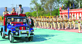 Governor NN Vohra inspects a parade at the passing out ceremony of DSPs at Sher-i-Kashmir Police Academy in Udhampur on Thursday.