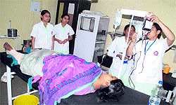 A girl receives treatment at the Civil Hospital in Bathinda. She sustained injuries after the driver of a bus lost control over the vehicle and hit her