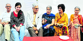 Family members of Ruchi Ram Sahni at Panjab University in Chandigarh on Friday