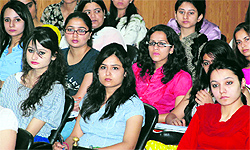 Students attend a lecture on Marxism at MCM DAV College In Chandigarh on Friday
