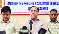 Dr Subhas Chandra Pandey, Principal Accountant General (Audit) J&K, addresses mediapersons in Jammu on Friday. Tribune photo: Anand Sharma 