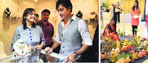 Television actor Rajeev Paul looks at the products displayed; and (right) an exhibitor shows garden accessories at a fashion and lifestyle exhibition on the premises of a hotel on Ferozepur Road in Ludhiana on Friday. Tribune Photos: Himanshu Mahajan