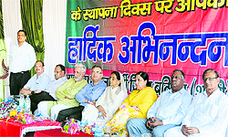BJP leaders and workers attend a function held to mark the foundation day of the party in Bathinda on Saturday