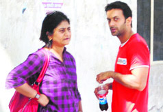 Rape case accused Amit with his wife near the Mohali courts complex on Saturday.