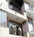The residence of Rajendra Saxena who allegedly committed suicide with his members family at Mohan Garden in New Delhi on Saturday. 