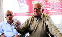 National treasurer, Akhil Bharatiya Kisan Sabha, Nurul Hoda, addresses a press conference in Dehradun on Saturday