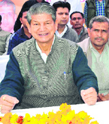 Union Minister for Water Resources Harish Rawat speaking on the sidelines of a health camp in Haridwar on Saturday.