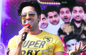 Ayushmann Khurrana during the promotion of his upcoming movie Nautanki Sala at the LPU in Jalandhar on Saturday. 