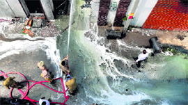 Firemen try to douse flames at an adhesive manufacturing unit in Beantpura, Ludhiana, on Saturday.
