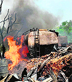 A fire rages at a private oil depot in Dimapur, Nagaland, on Saturday