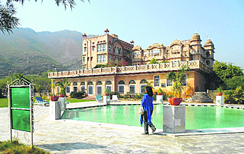 The octagonal swimming pool at the hotel.