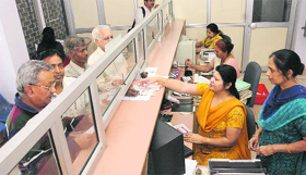Women staff at work in the first all-women post office at Sector 8, Chandigarh.
