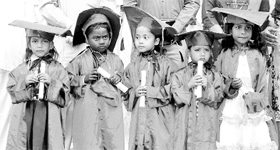 Students attend the graduation ceremony at Government High School, Dadu Majra, in Chandigarh.