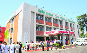 Union Railway Minister Pawan Kumar Bansal inaugurates the Emergency-cum-Mother and Child Health Block at the Civil Hospital (below) at Mani Majra in Chandigarh on Sunday.