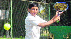Krishna Hooda druing a match at the CLTA, Chandigarh, on Sunday.