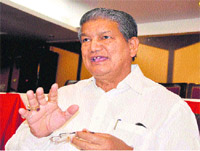 Union Water Resources Minister Harish Rawat speaks on various issues in Haridwar on Sunda. 