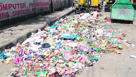 A view of garbage dump near bus stand in Amritsar. The MC authorities have been facing a tough time as it has failed to initiate the required measures to keep the city clean after Antony Waste, a private firm, pulled out of the contract midway due to non-payment of its dues.