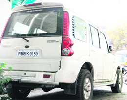 The impounded vehicle parked on the premises of the traffic control room in Amritsar on Monday.