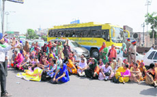 Members of teacher unions take out a protest march against the alleged anti-people policies of the state government in Bathinda on Monday.