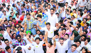 The newly elected panel of the Student Organisation of Punjab University (SOPU) along with supporters in Chandigarh on Monday. 