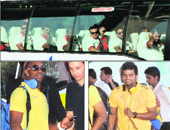 Clockwise from above: Members of the Kings XI Punjab team arrive at the Chandigarh airport ahead of their IPL match on April 10; Chennai Super Kings batsman Suresh Raina; Dwayne Bravo in city on Monday. 