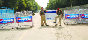Policemen outside the PCA Stadium in Mohali. 