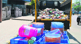 Garbage being ferried from Vivek Vihar Colony by a private door-to-door collecting firm in Haridwar on Monday.