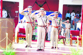 ADGP SK Sharma takes salute at the annual passing-out parade in Punjab Police Academy, Phillaur, on Monday.