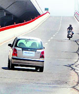 A car makes a wrong entry on Elevated Road in Amritsar on Tuesday. 