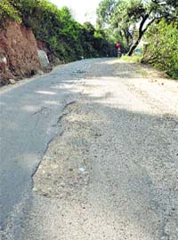 A damaged stretch of the Kangra-Dharamsala road