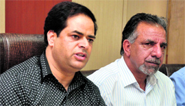 Minister of State for Power Vikar Rasool addresses mediapersons in Jammu on Tuesday.