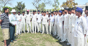 Aspirants and selectors during cricket trials conducted by the LDCA in Ludhiana.