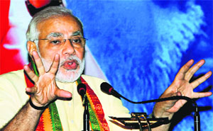 Gujarat Chief Minister Narendra Modi speaks on Vibrant Growth Model in Kolkata on Tuesday. 