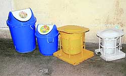 Different bins have been kept to segregate the biomedical waste in the emergency ward of the Civil Hospital in Bathinda