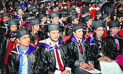 Medical graduates anxiously await their turn to receive degrees at the convocation ceremony held at Adesh Medical Institute in Bathinda on Wednesday