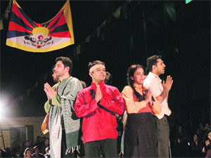 Tibetan activists stage a play at McLeodganj on Wednesday.