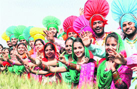 Students of St Soldier Institute perform bhangra during a Baisakhi celebration programme in Jalandhar on Wednesday. 