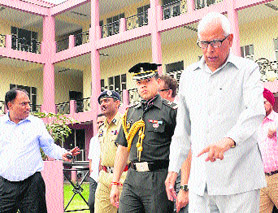 Governor NN Vohra visits Yatri Niwas at Bhagwati Nagar in Jammu on Tuesday.