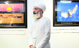 Thakur Dalip Singh at his exhibition at the PAU in Ludhiana on Wednesday. 