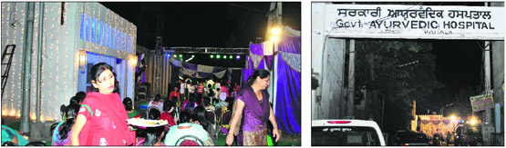 A party underway at Government Ayurvedic Hospital in Patiala on Wednesday; and (right) the hospital entrance. 