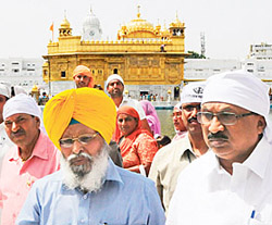 Union Food Minister KV Thomas on his way to pay obeisance at the Golden Temple in Amritsar on Wednesday.